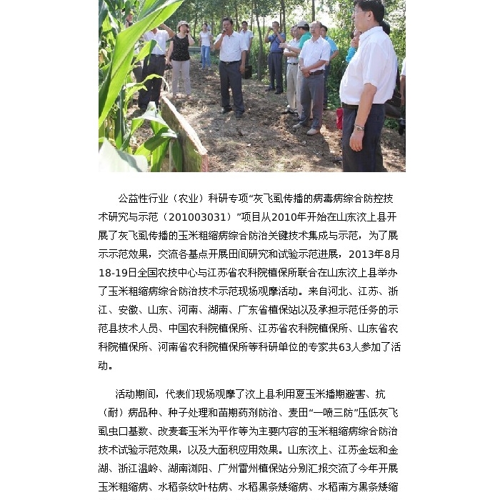 “玉米粗縮病綜合防治技術(shù)示范現(xiàn)場觀摩活動”在山東汶上縣舉辦